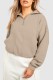 Deep Coffee Casual Solid Patchwork Zipper Collar Tops