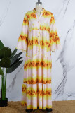 Yellow Casual Print Patchwork Shirt Collar Long Dress Dresses