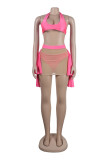 Rose Red Sexy Casual Patchwork See-through Asymmetrical U Neck Sleeveless Two Pieces