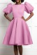 Pink Casual Solid Patchwork O Neck A Line Short Sleeve Dress