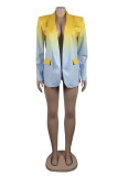 Yellow Daily Elegant Simplicity Basis Gradual Change Printing Turn-back Collar Outerwear