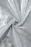 Silver Sexy Solid Hollowed Out Slit Fold Oblique Collar Irregular Dress Dresses