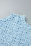 Blue Elegant Solid Patchwork Half A Turtleneck One Step Skirt Dresses
