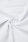 White Sexy Elegant Solid Hollowed Out Patchwork Draw String Asymmetrical O Neck Long Sleeve Dresses