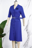 Pink Elegant Solid Patchwork Buckle V Neck A Line Dresses(With a belt)