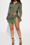 Black Sexy Casual Solid Patchwork Asymmetrical Turndown Collar Long Sleeve Two Pieces