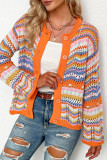 Orange Casual Striped Patchwork Cardigan Outerwear
