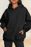 Deep Coffee Casual Solid Basic Hooded Collar Tops