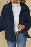 Blue Casual Solid Cardigan Turndown Collar Outerwear
