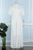 White Plus Size Casual Elegant Solid Lace Mesh O Neck A Line Plus Size Dresses（No Belt）