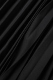 Black Casual Print Solid Pleated Half A Turtleneck Sleeveless Dress Dresses