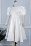 White Casual Solid Patchwork O Neck A Line Short Sleeve Dress