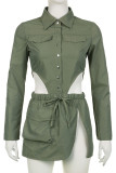 Black Sexy Casual Solid Patchwork Asymmetrical Turndown Collar Long Sleeve Two Pieces