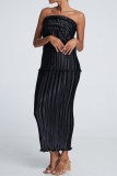 Black Sexy Casual Solid Backless Strapless Sleeveless Two Pieces