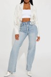 White Casual Solid Tassel Patchwork Turndown Collar Outerwear