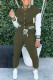 Army Green Casual Patchwork Contrast Long Sleeve Two Pieces