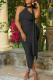 Black Sexy Solid Backless Slit Fold Halter Irregular Dress Dresses