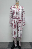 White Sexy Casual Daily Printing Long Sleeve Two Pieces
