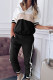 Black Casual Patchwork Contrast Hooded Collar Long Sleeve Two Pieces