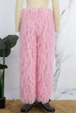 Pink Casual Solid Patchwork Regular High Waist Conventional Solid Color Trousers