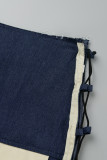 Blue Sexy Color Lump Pocket Cross Straps Contrast Halter Sleeveless Two Pieces