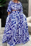 Black White Casual Print Patchwork O Neck Half Sleeve Two Pieces