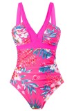 Rose Red Sexy Print Backless Swimwears (With Paddings)