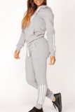 Pink Casual Solid Patchwork Hooded Collar Long Sleeve Two Pieces