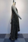 Leopard Print Casual Daily Celebrities Elegant Leopard Printing One Shoulder Regular Jumpsuits(bronzing)