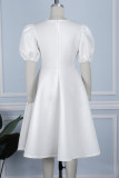White Casual Solid Patchwork O Neck A Line Short Sleeve Dress