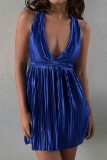 Pink Sexy Casual Solid Backless Halter Pleated Dresses