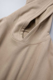 Deep Coffee Casual Solid Basic Hooded Collar Tops