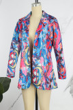 Pink Casual Print Patchwork Turn-back Collar Outerwear