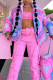 Pink Purple Casual Patchwork Buckle Zipper Cardigan Collar Outerwear