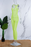 Rose Red Sexy Casual Solid See-through U Neck Skinny Jumpsuits (Subject To The Actual Object)