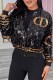 Black Street Letter Sequins Mandarin Collar Outerwear