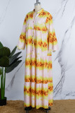 Yellow Casual Print Patchwork Shirt Collar Long Dress Dresses