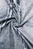 Grey Casual Print Backless Off the Shoulder One Step Skirt Dresses