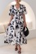 White Casual Print Patchwork V Neck Short Sleeve Dress Dresses
