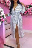 Stripe Casual Striped Patchwork Frenulum Buckle Shirt Collar Shirt Dress Dresses