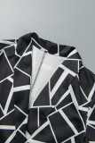 White Casual Print Cardigan Turn-back Collar Outerwear
