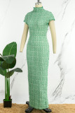 Blue Elegant Solid Patchwork Half A Turtleneck One Step Skirt Dresses