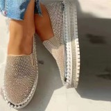 Silver Casual Patchwork Rhinestone Round Comfortable Out Door Flats Shoes