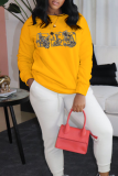 Yellow Casual Street Print Patchwork O Neck Tops