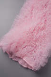 Pink Casual Solid Patchwork Regular High Waist Conventional Solid Color Trousers