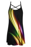 Black Red Casual Print Backless Spaghetti Strap Long Dress Dresses