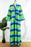 Yellow Casual Print Patchwork Shirt Collar Long Dress Dresses