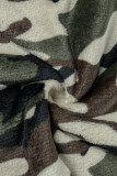 Army Green Casual Camouflage Print Patchwork Hooded Collar Long Sleeve Dresses