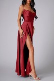 Navy Blue Sexy Casual Solid Backless Cross Straps Slit Spaghetti Strap Long Dress Dresses