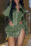 Black Sexy Casual Solid Patchwork Asymmetrical Turndown Collar Long Sleeve Two Pieces